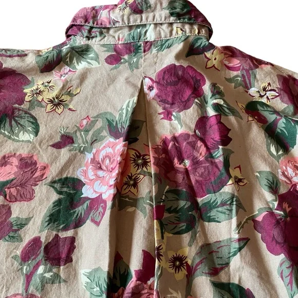 Krazy Kay Long Sleeve Blouse Tan Pink Wine Floral - Picture 4 of 6